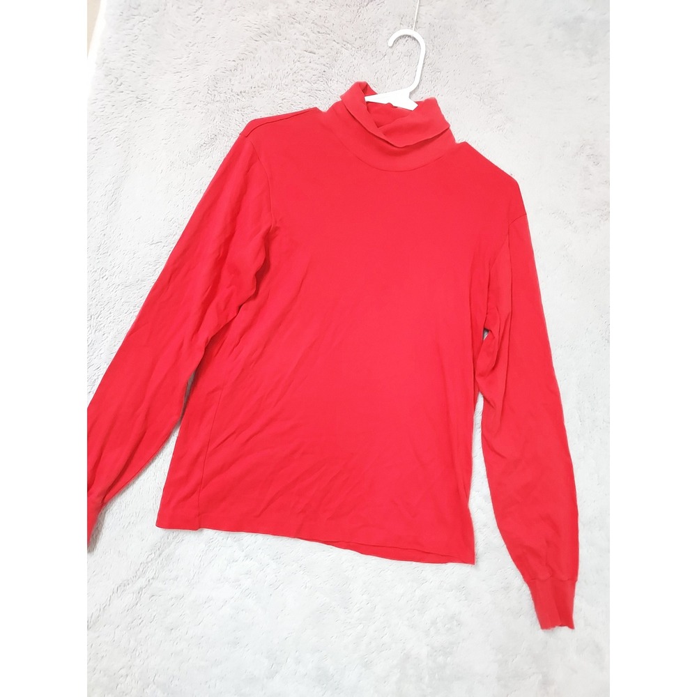 Vintage LL Bean Turtleneck Mens Small Long Sleeve Cotton Red Stretch Made USA S